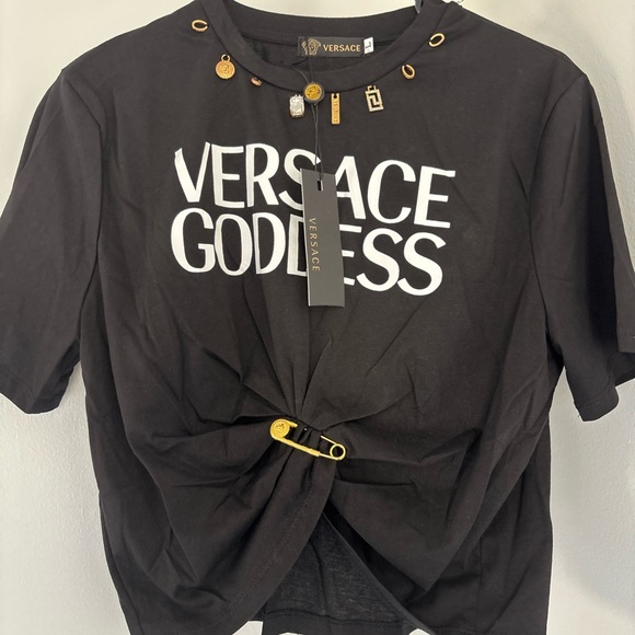 Versace Black Top with Gold Accents - Picture 1 of 4